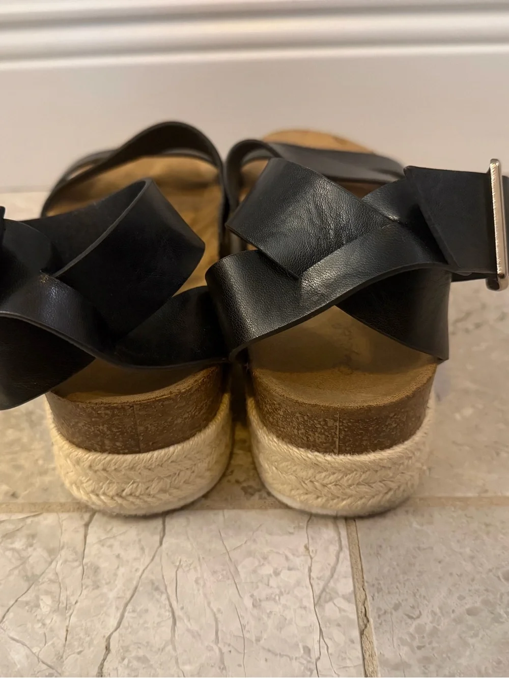 Qupid Black Espadrille Platform Sandals Ankle Strap Women’s Size 8